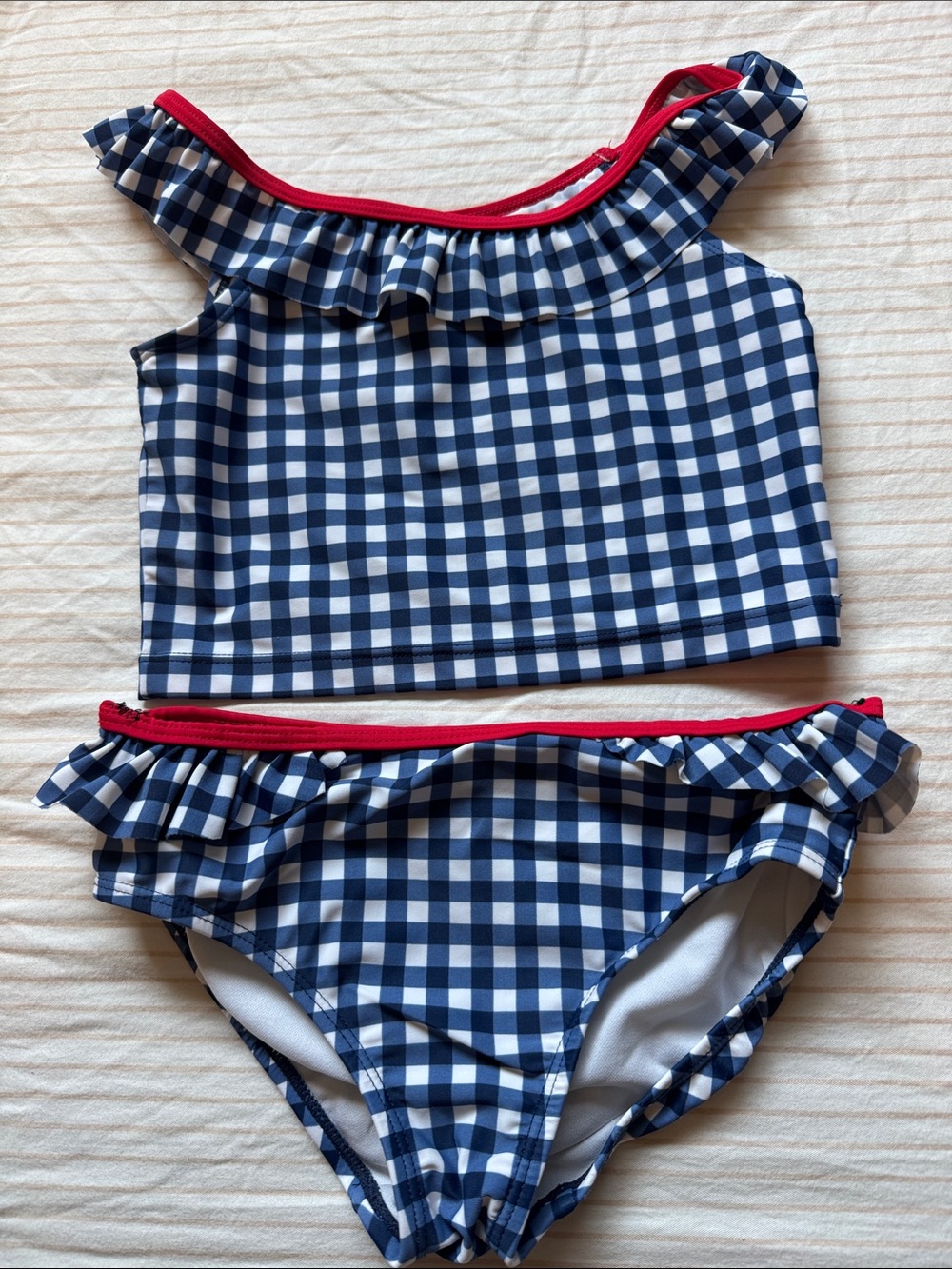 OshKosh B'gosh Navy and White Gingham Ruffle Two-Piece with Red Trim